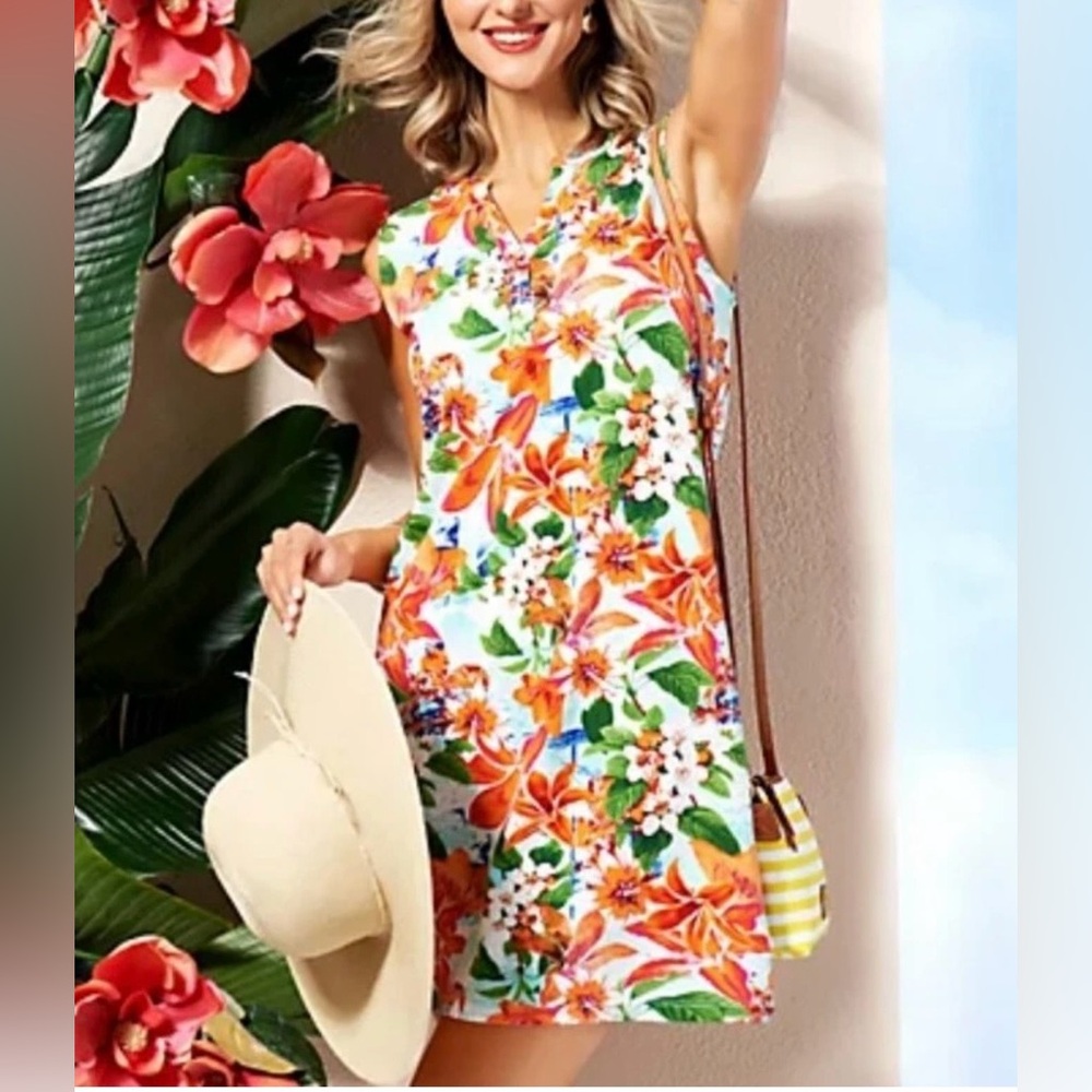 NWOT Denim & Co Beach French Terry Dress-Bright Tropical